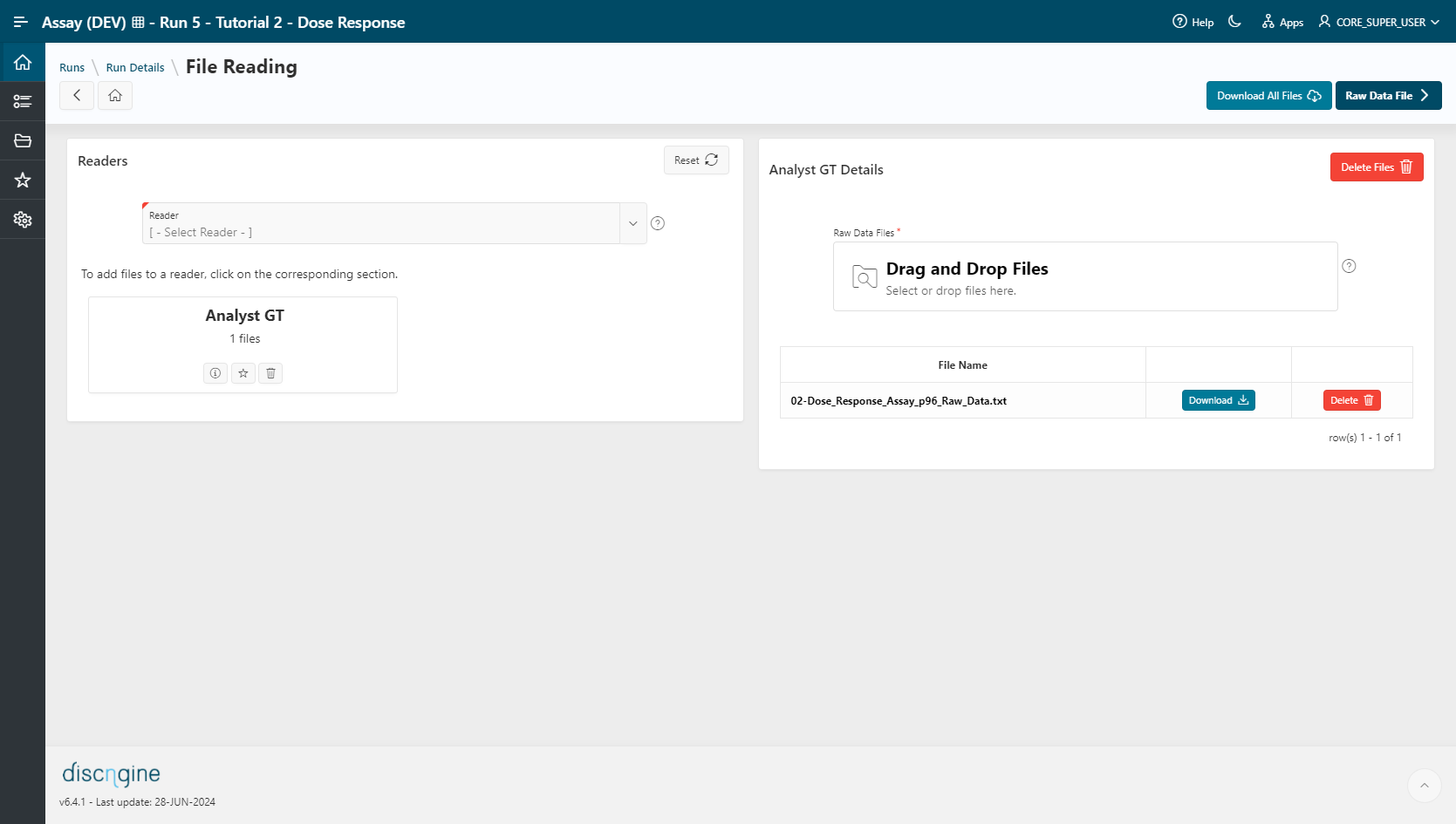 File Reading step: Select a Reader and upload file(s)